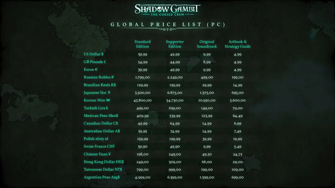 قیمت‌گذاری بازی Shadow Gambit: The Cursed Crew در ریجن‌های مختلف