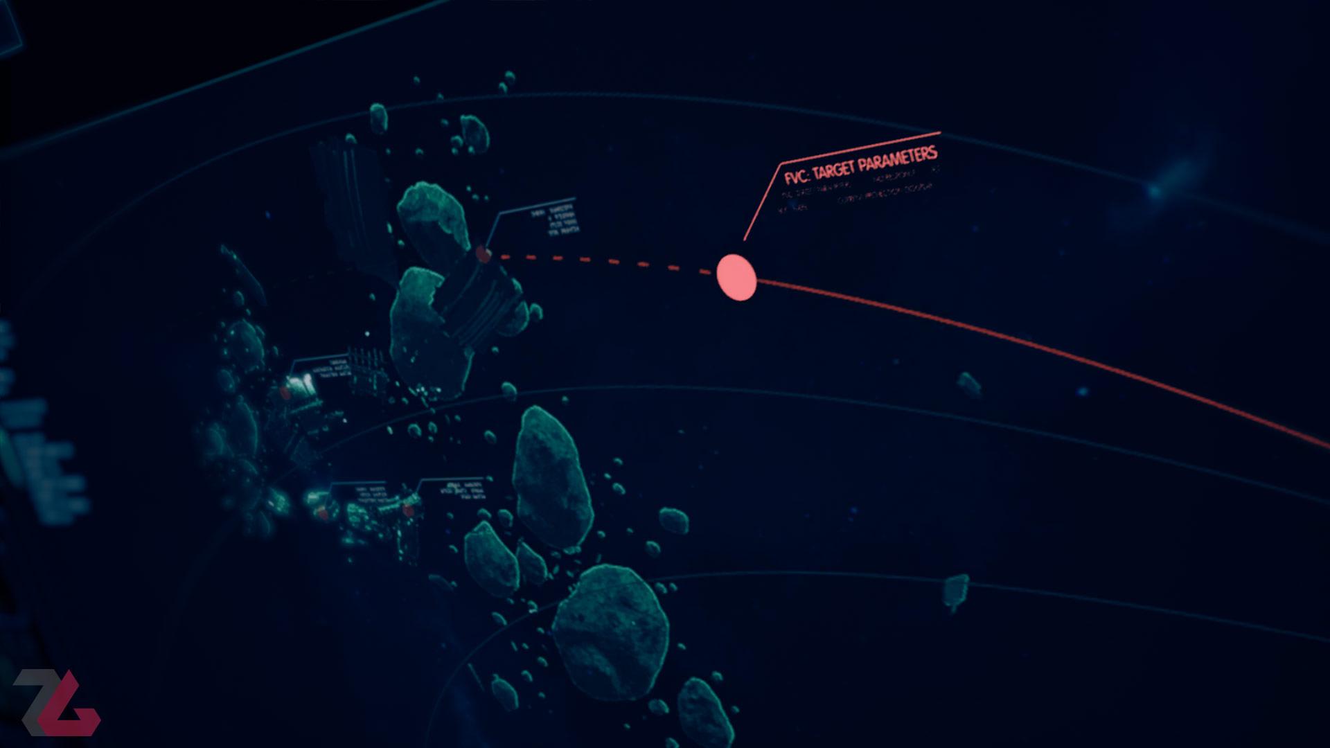 نمایش مسیر حرکت سفینه روی مانیتور در قسمت ۲ بازی The Expanse