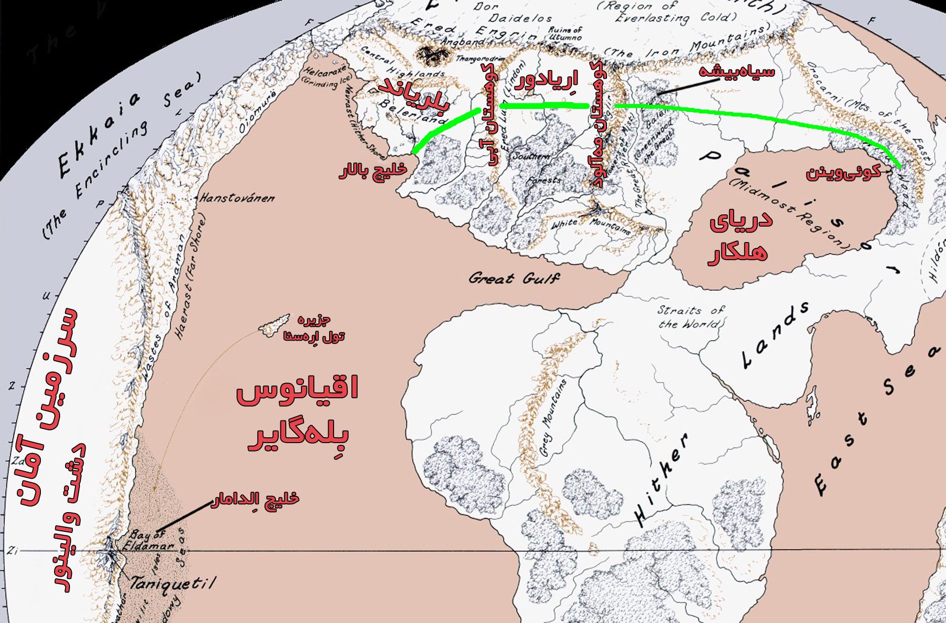 مسیر مهاجرت الف ها در سرزمین میانه ارباب حلقه ها