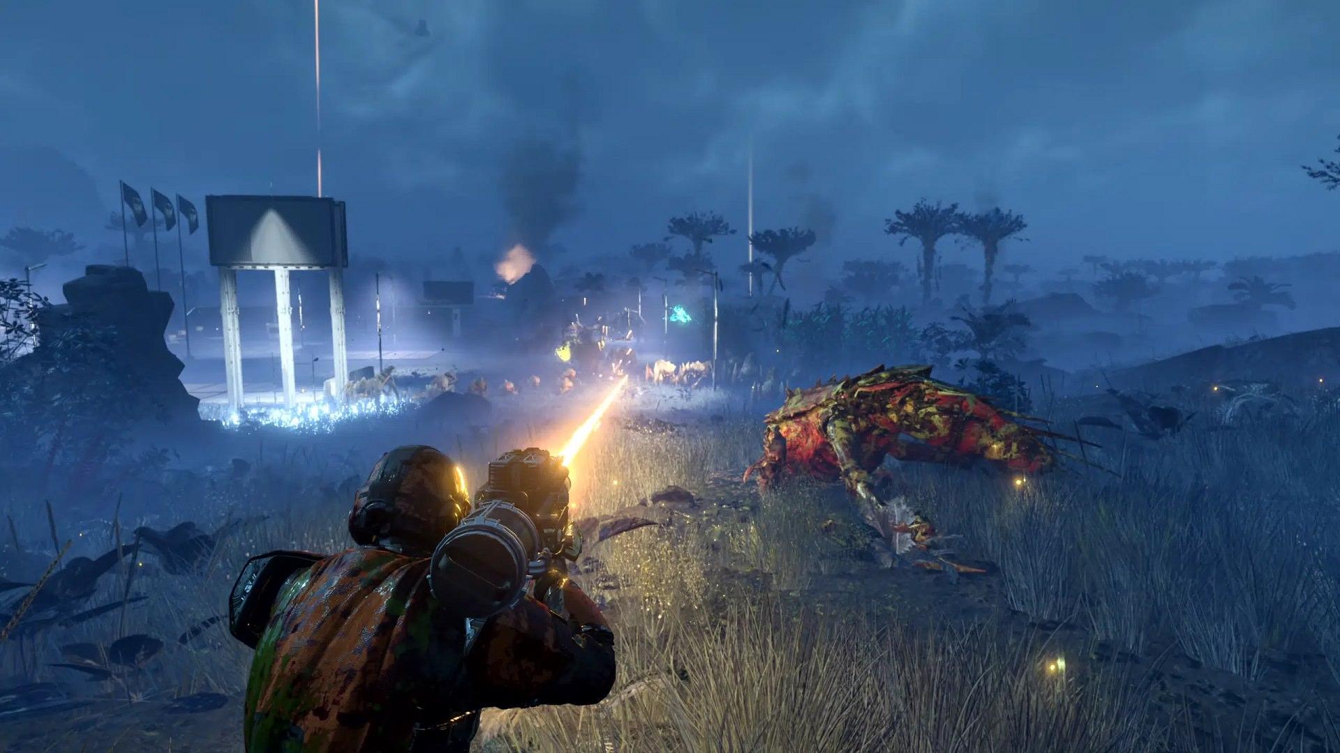 استفاده از تفنگ لیزری در مبارزات بازی Helldivers 2