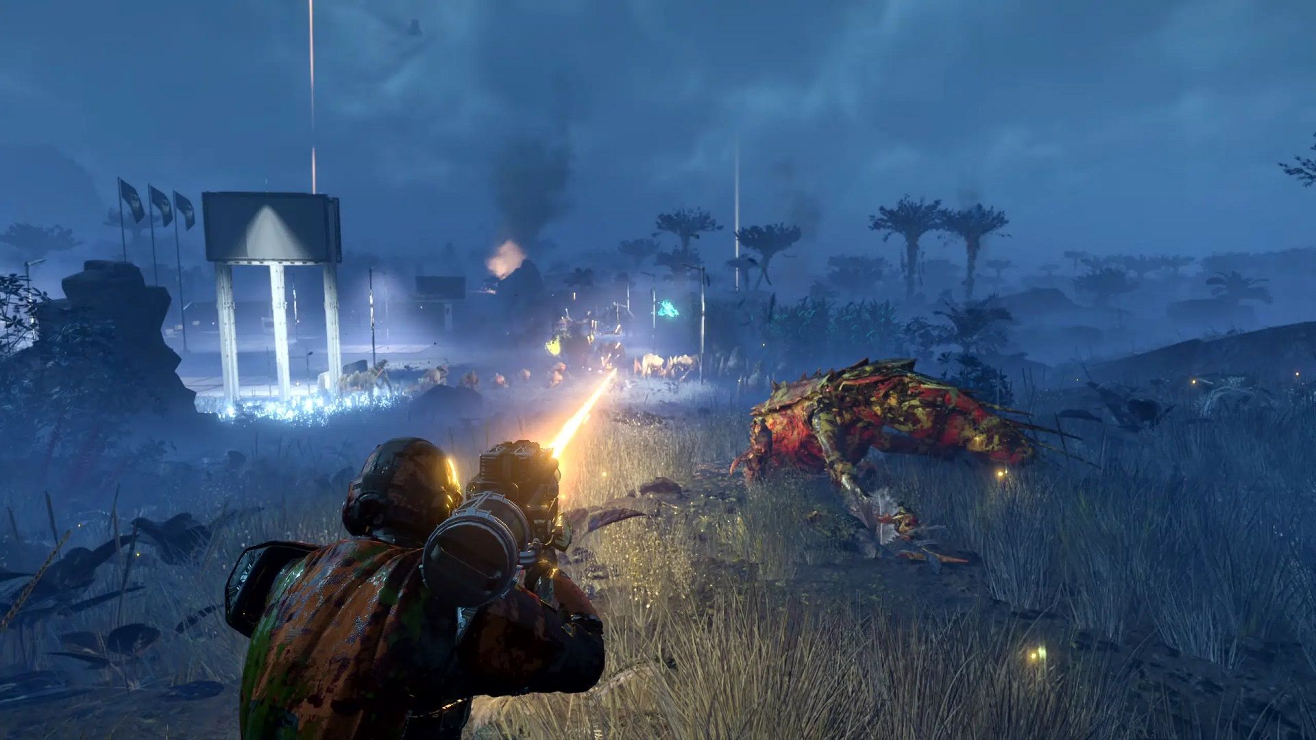 استفاده از تفنگ لیزری در مبارزات بازی Helldivers 2
