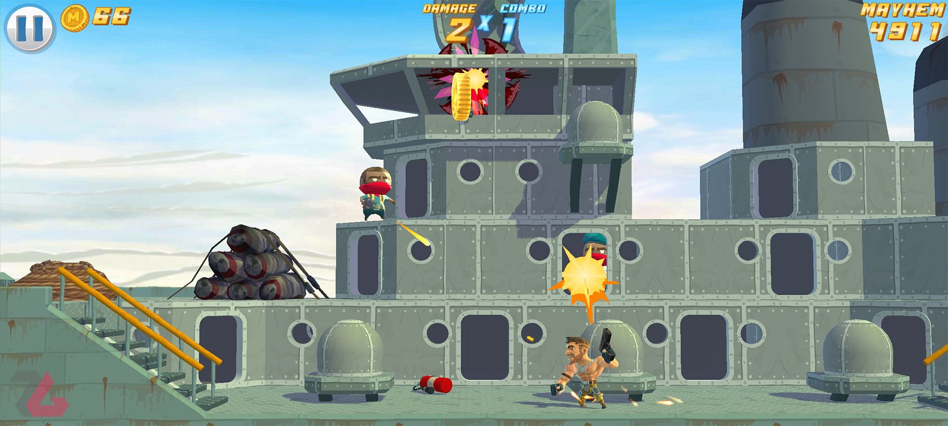 مرحله مبارزه در کشتی در بازی موبایل Major Mayhem 2