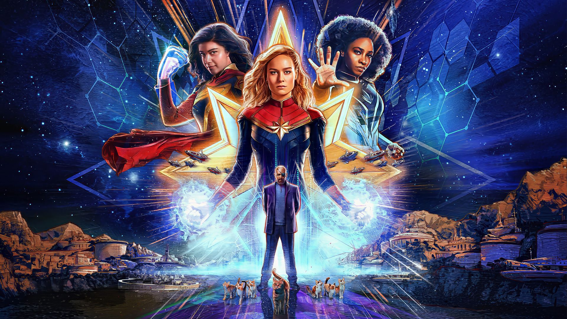 آمادگی قهرمانان برای مقابله با دشمنان در فیلم The Marvels