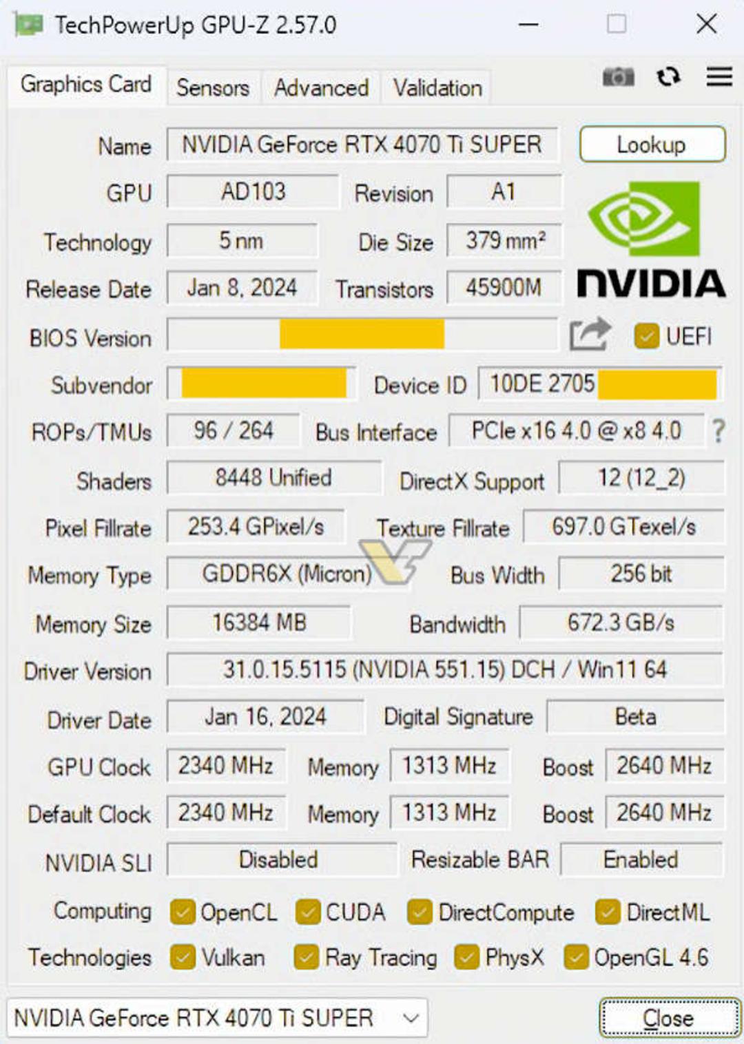 مشخصات کارت گرافیک GeForce RTX 4070Ti SUPER