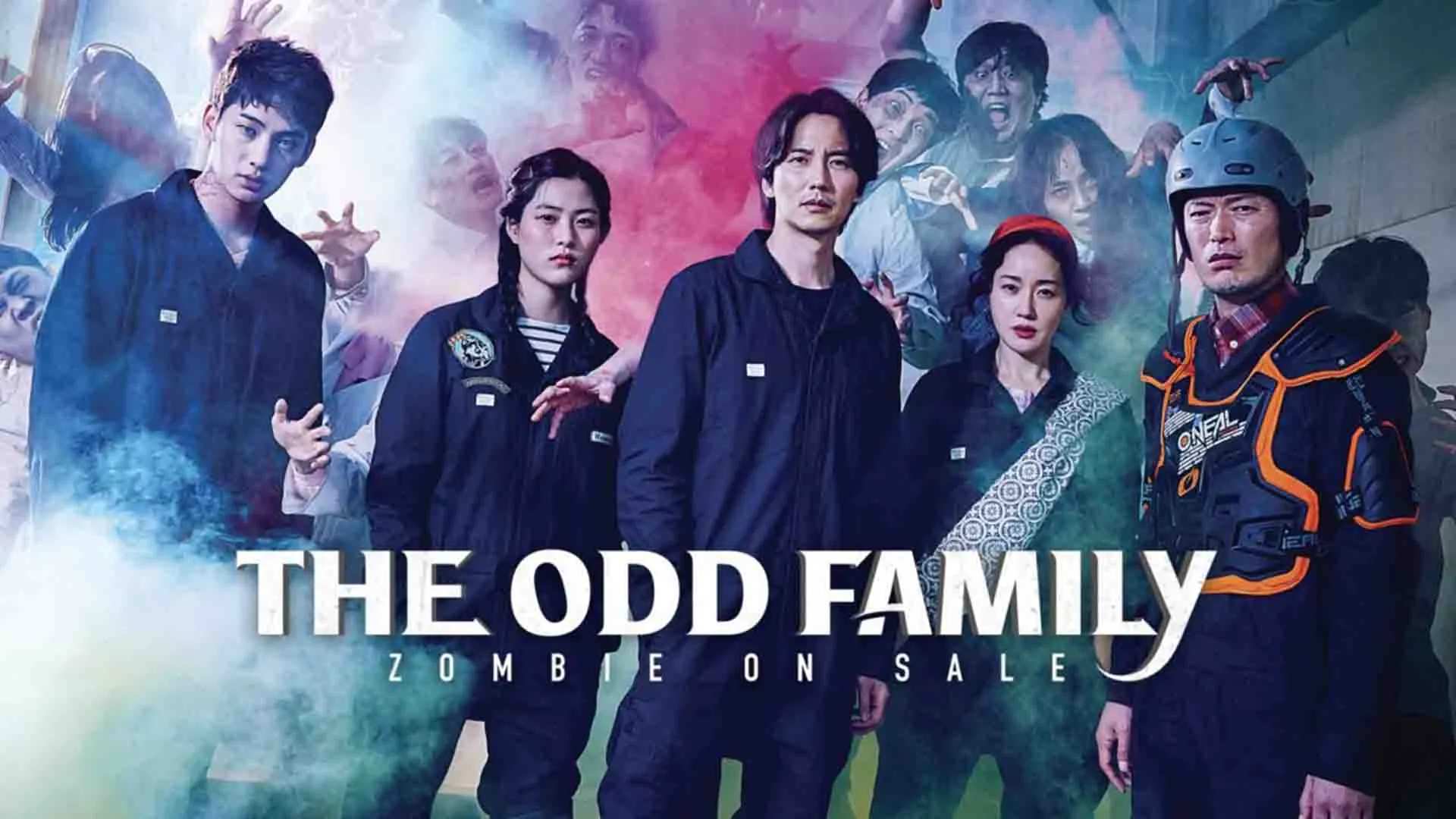 بازیگران اصلی فیلم The Odd Family: Zombie on Sale با بک گراند زامبی‌های عصبانی