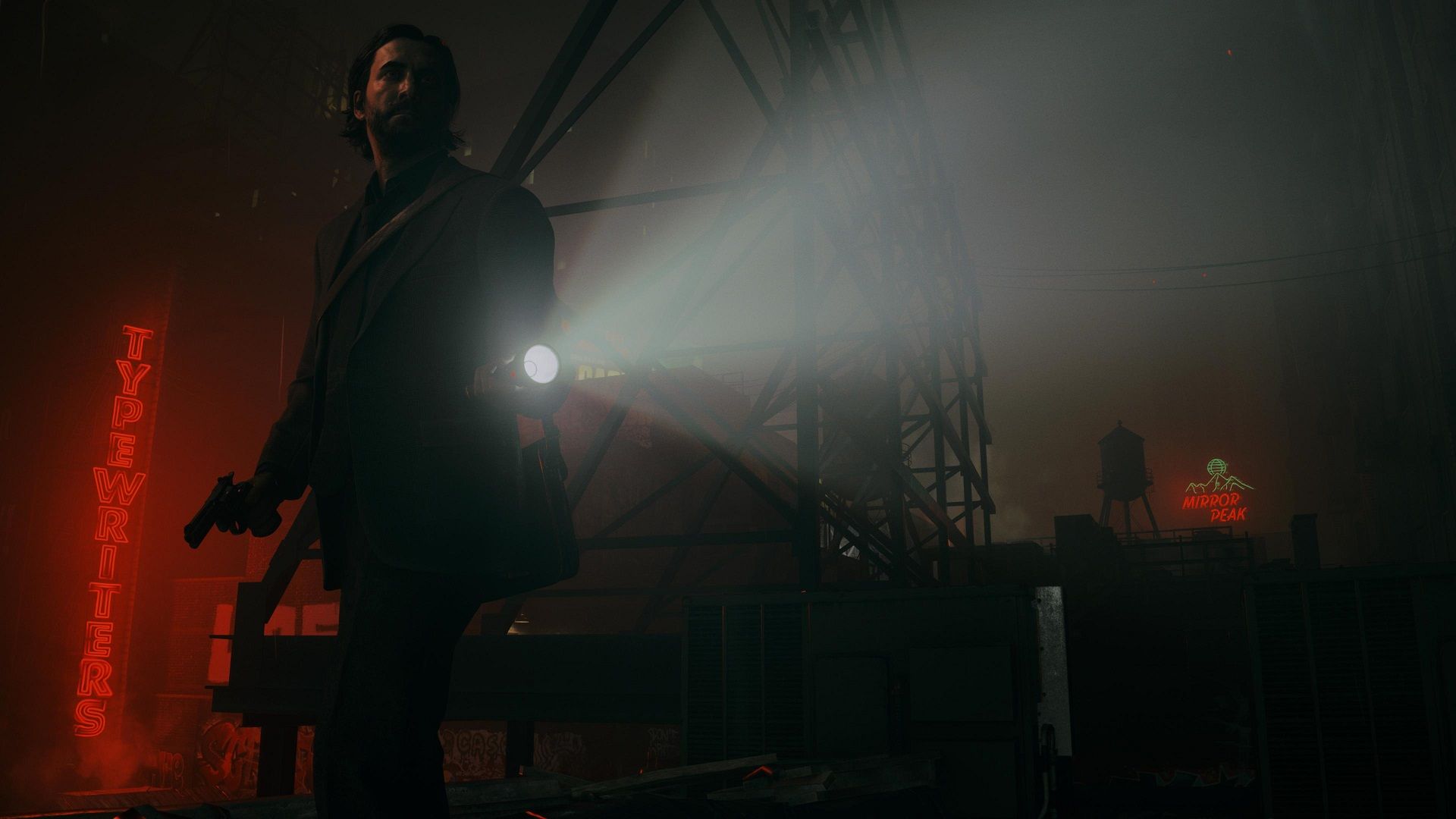 آلن ویک در حال قدم زدن در تاریکی بازی Alan Wake 2