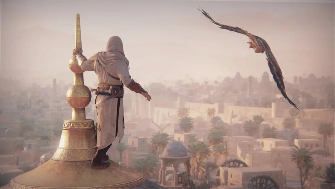 باسم و عقابش برفراز شهر بغداد در بازی Assassin’s Creed Mirage