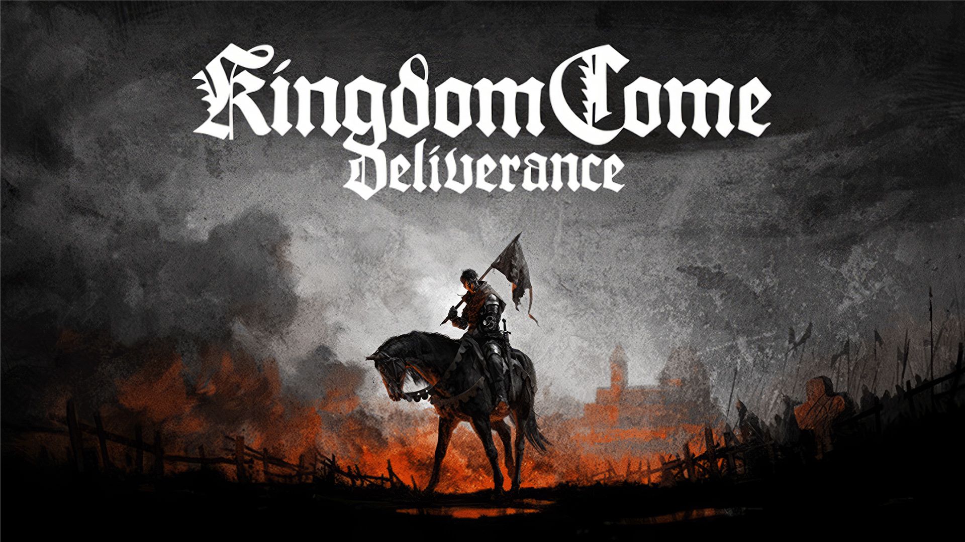 کاراکتر بازی Kingdom Come: Deliverance سوار بر اسب با یک درفش در دست