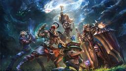 شخصیت‌های فانتزی بازی League of Legends در حال مبارزه در محیطی تاریک