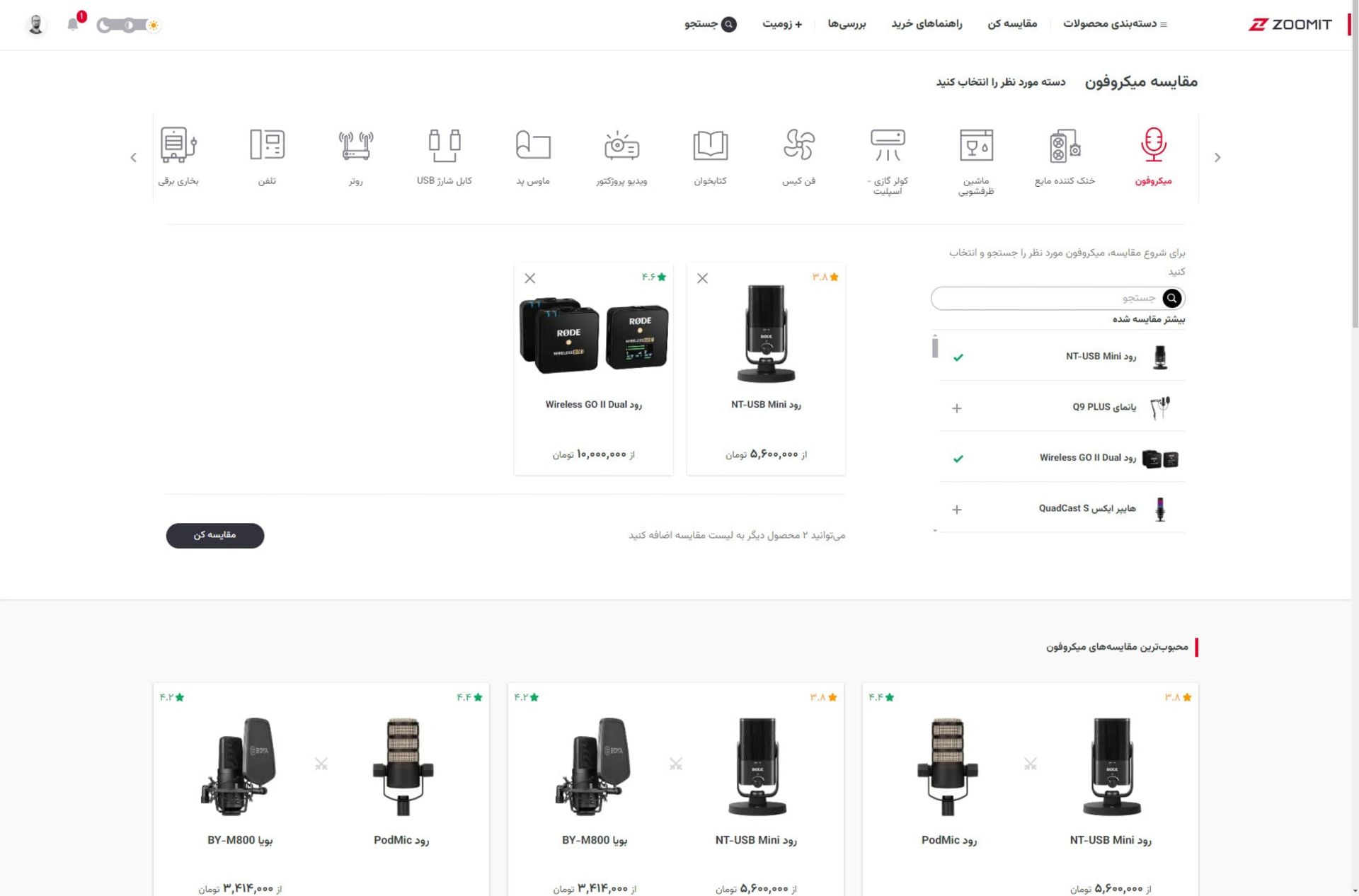 مقایسه میکروفون‌ها در زومیت