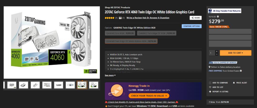 فروش نسخه ZOTAC Twin Edge White OC کارت گرافیک RTX 4060  با قیمت پایین