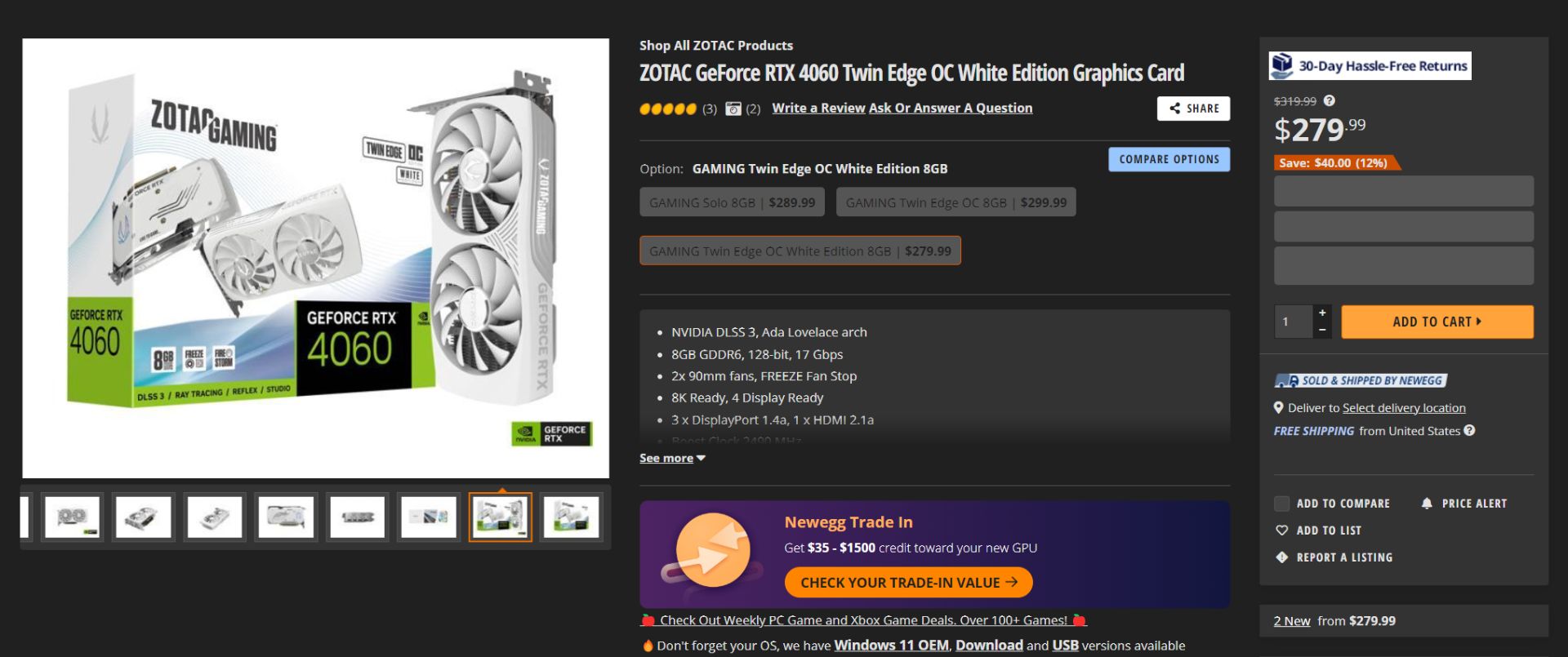 فروش نسخه ZOTAC Twin Edge White OC کارت گرافیک RTX 4060  با قیمت پایین