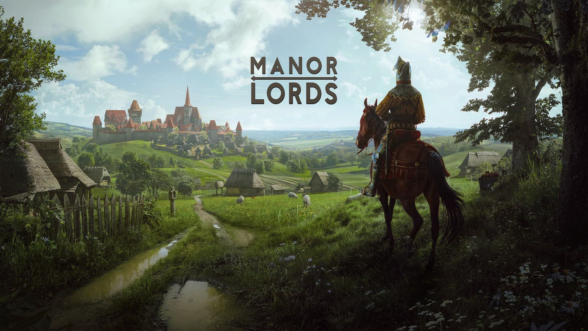 سوارکاری یک شوالیه در منظره سرسبز روستایی بازی Manor Lords