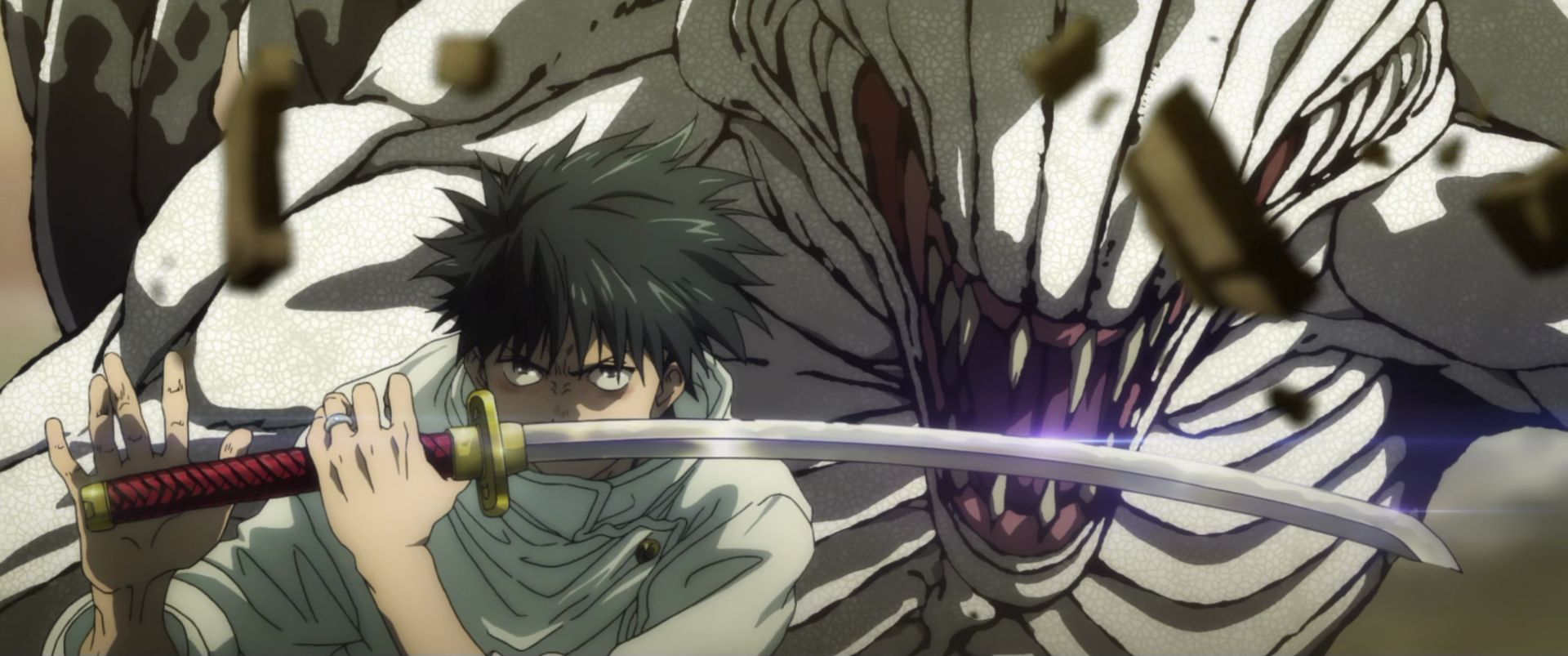 یوتا و ریکا در حال مبارزه در  انیمه Jujutsu Kaisen  0