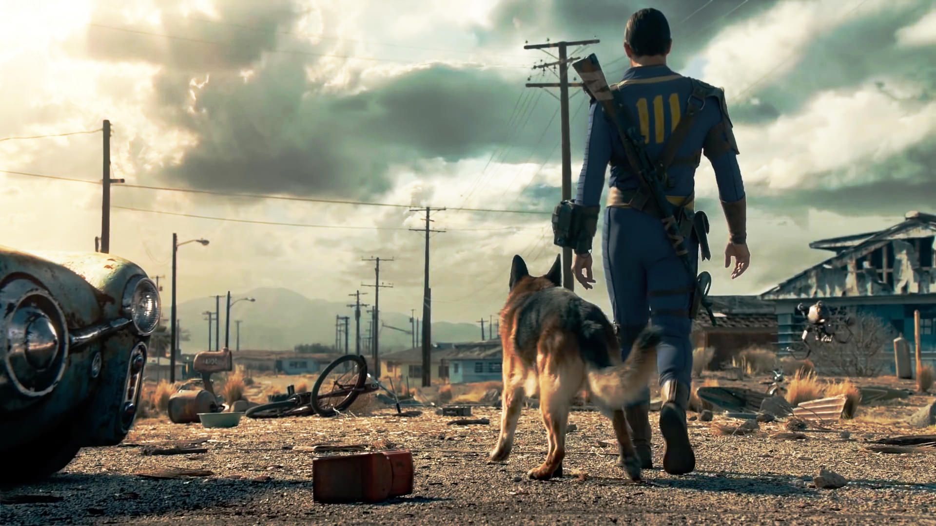 قدم زدن قهرمان بازی به همراه سگش در بازی Fallout 4