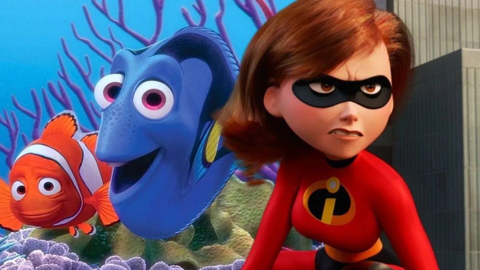 الاستیگرل از انیمیشن The Incredibles در کنار دوری و مارلین از انیمیشن‌ Finding Nemo محصول پیکسار