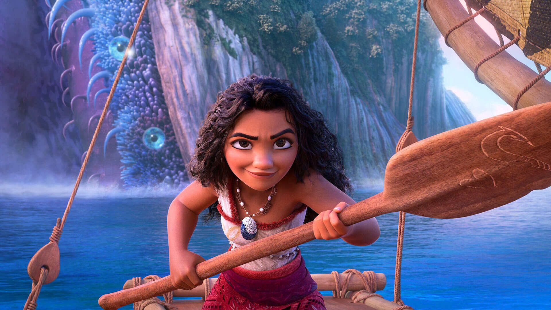 موانا با پارو در تصویر رسمی انیمیشن Moana 2