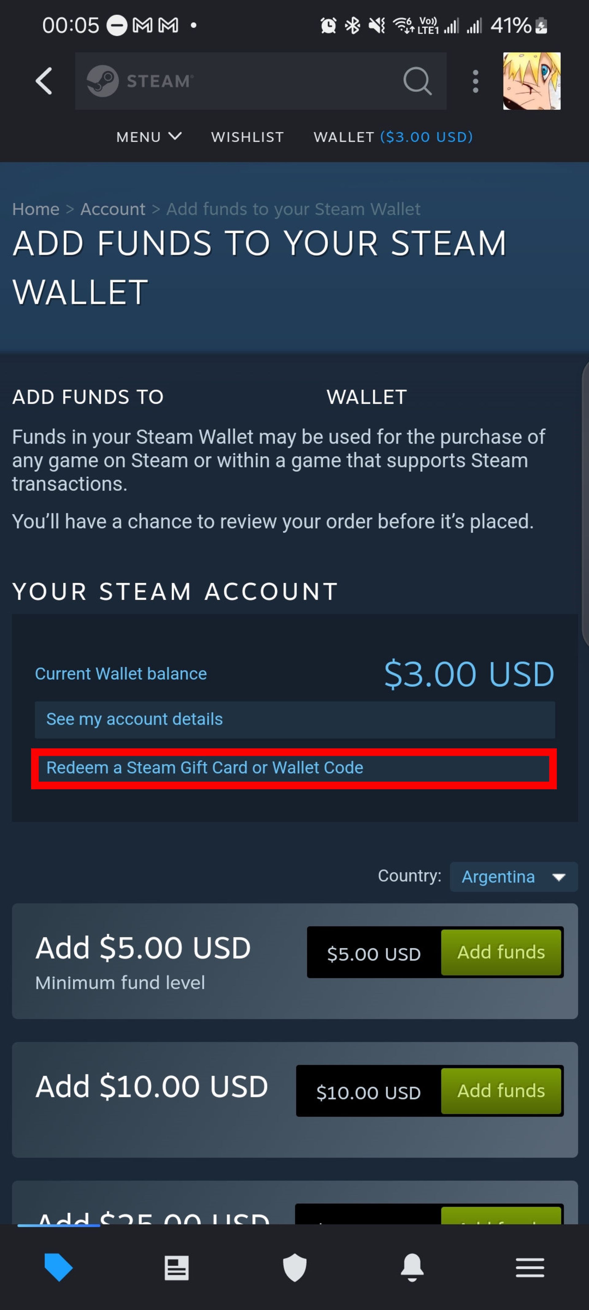 انتخاب گزینه redeem-a-steam-gift-card-or-wallet-code در برنامه استیم