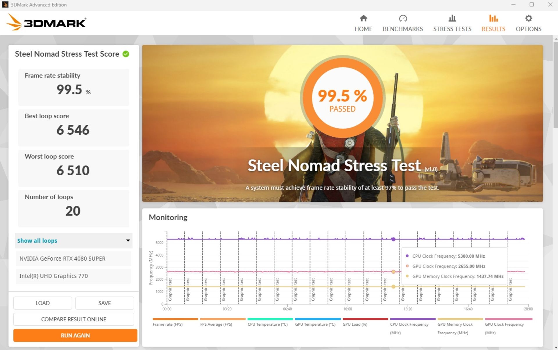 امتیاز تست فشار 3DMARK Steel Nomad با کارت گرافیک ASUS ROG Strix RTX 4080 Super