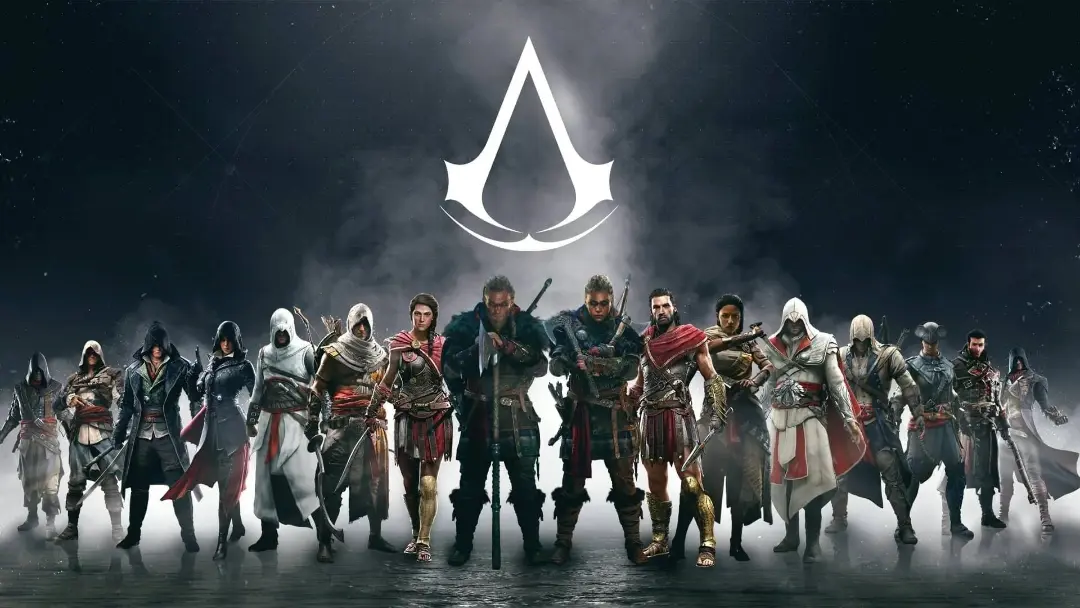 ایستادن تمام شخصیت‌های اصلی سری Assassin’s Creed زیر لوگوی آن