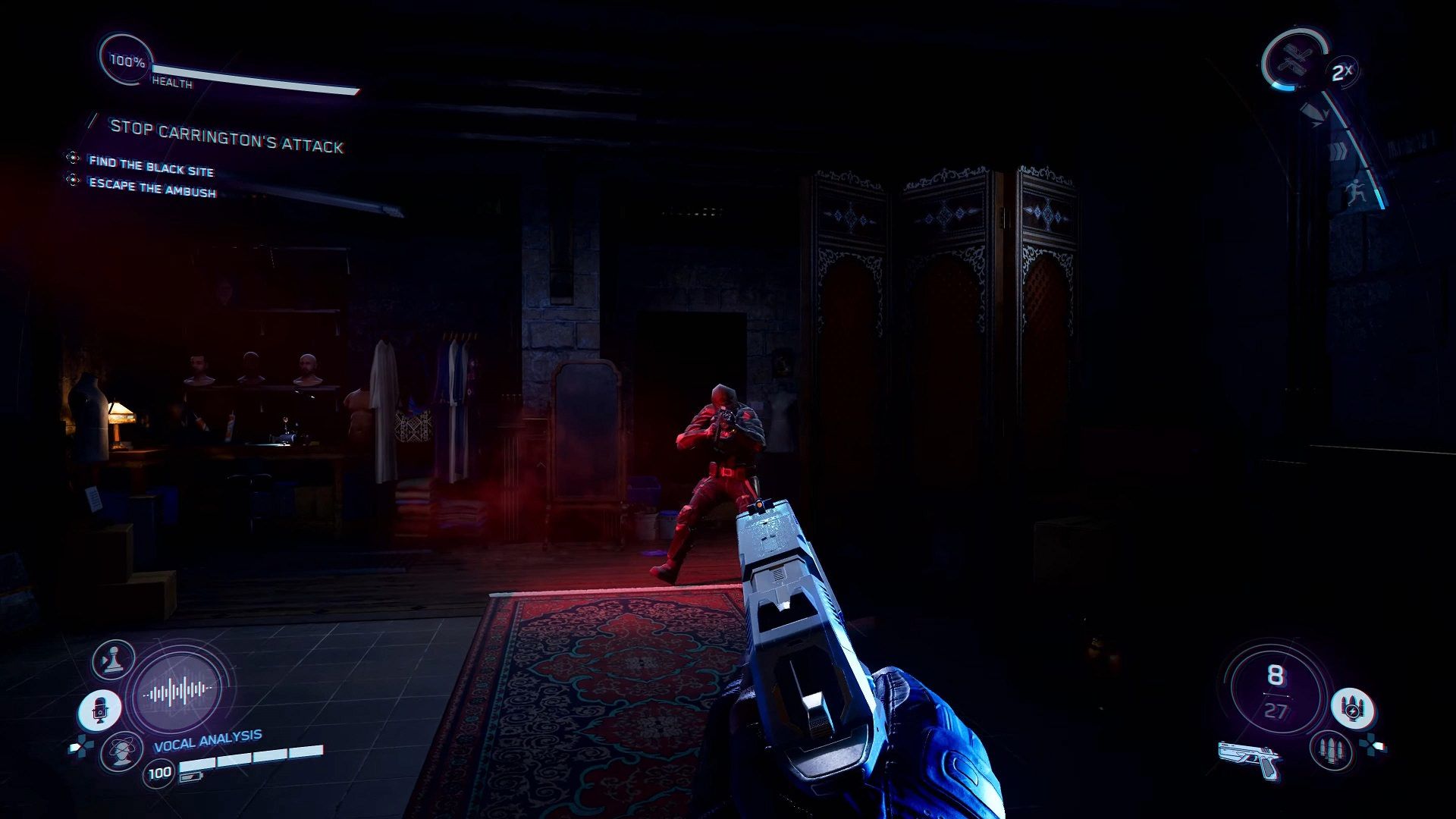 نشانه گرفتن تفنگ به سمت دشمن در ریبوت Perfect Dark 