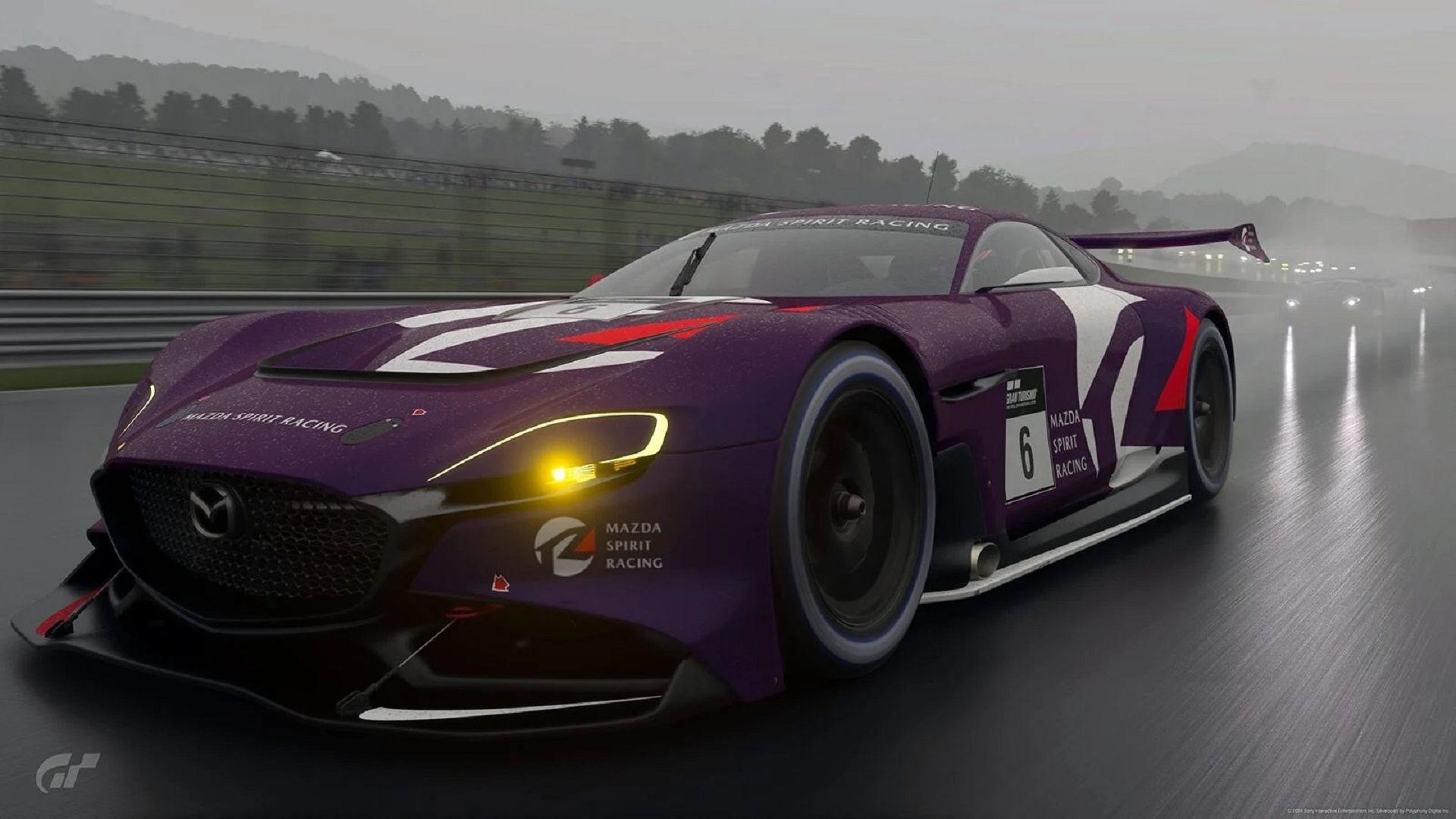 رقابت‌های اتومبیل‌رانی در پیست بارانی بازی Gran Turismo 7