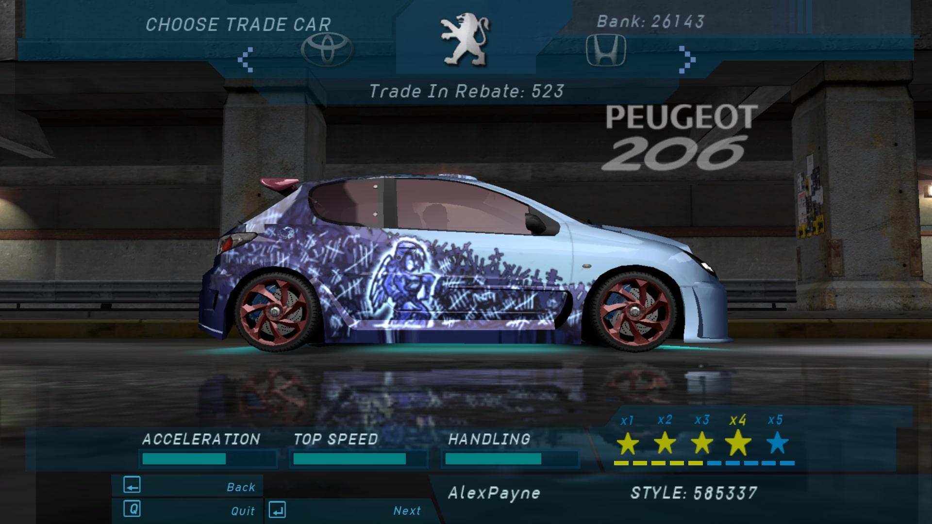 ماشین پژو 206 شخصی‌سازی‌شده در بازی Need for Speed: Underground