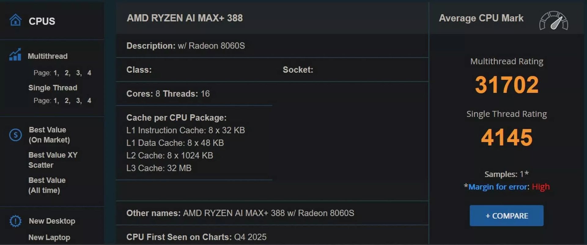 بنچمارک پردازنده Ryzen AI Max+ 388 شرکت AMD