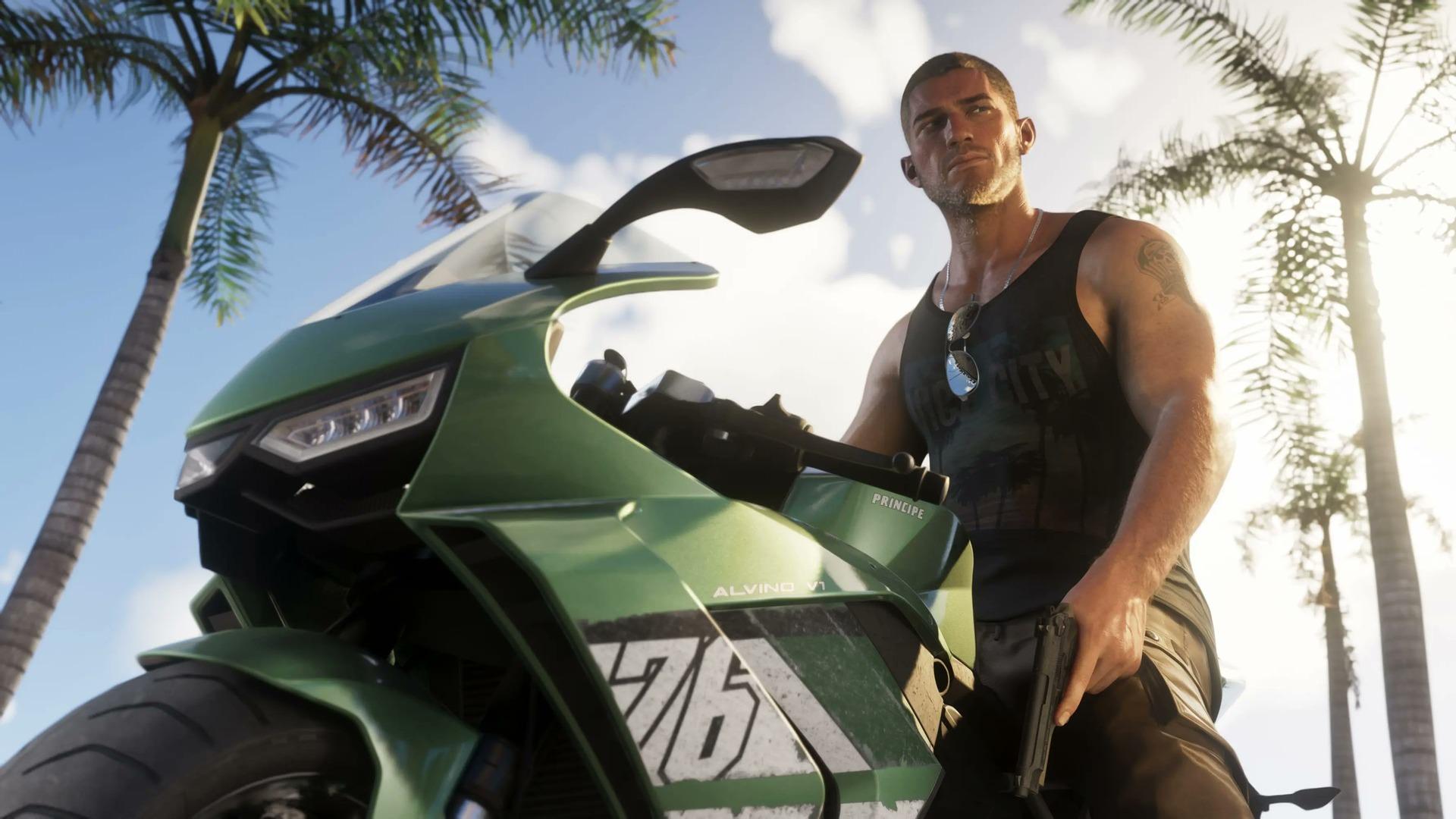 جیسون با سلاح سوار موتور در بازی GTA 6