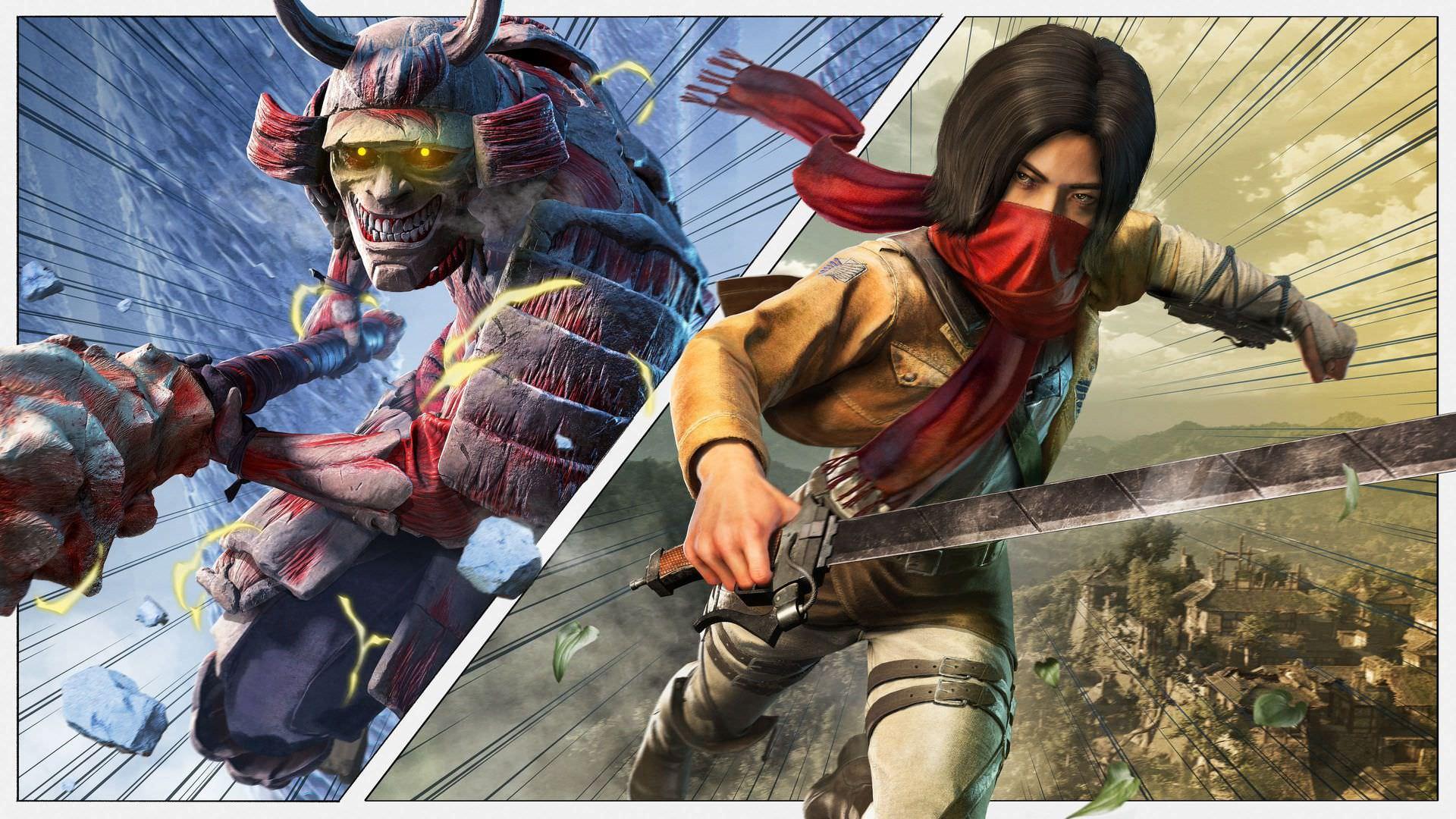 پوستر رویداد مشترک بازی Assassin’s Creed Shadows و انیمه‌ Attack on Titan