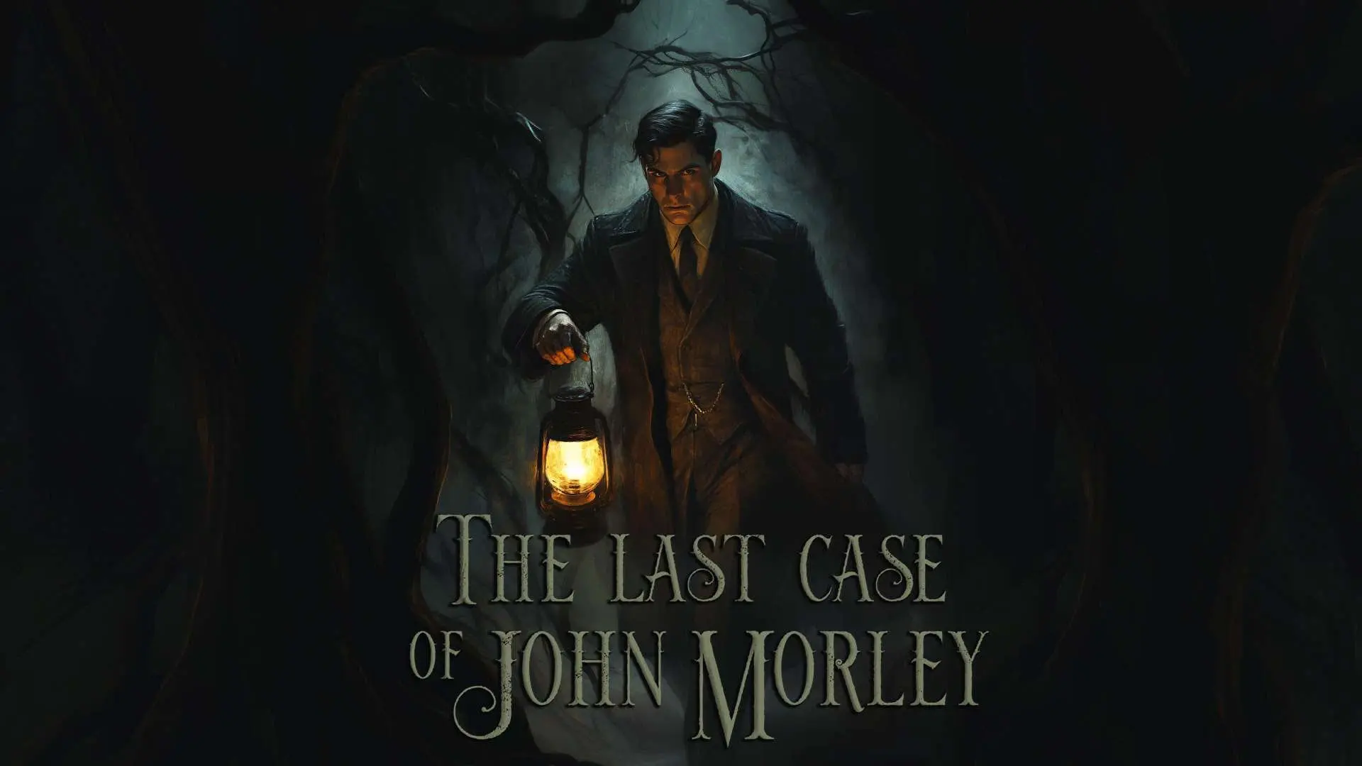 جان مارلی با چراغی در دست در تصویر کاور مخوف بازی The Last Case of John Morley