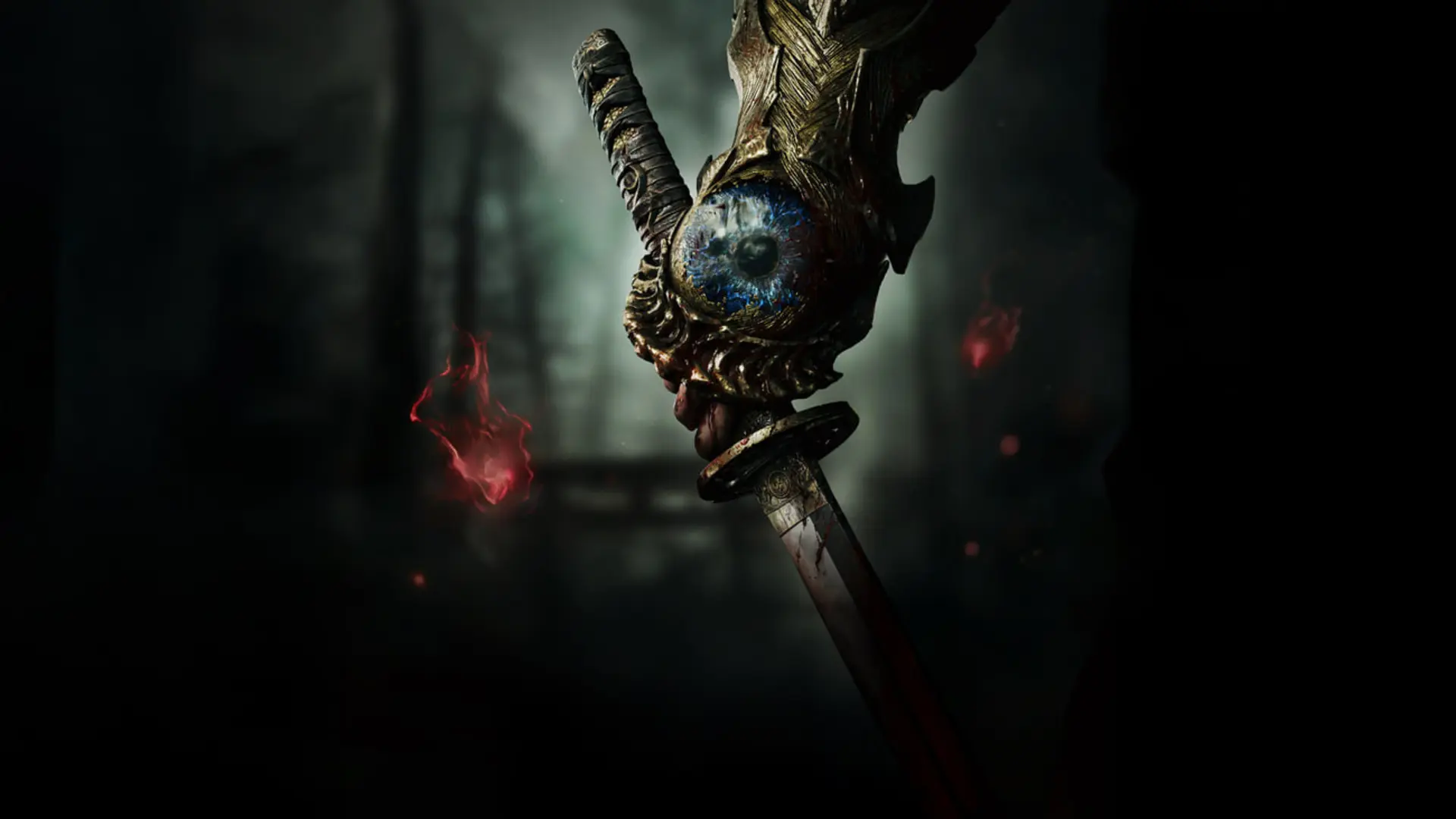 شمشیر بازی Onimusha: Way of the Sword با طراحی چشم در قسمت گارد