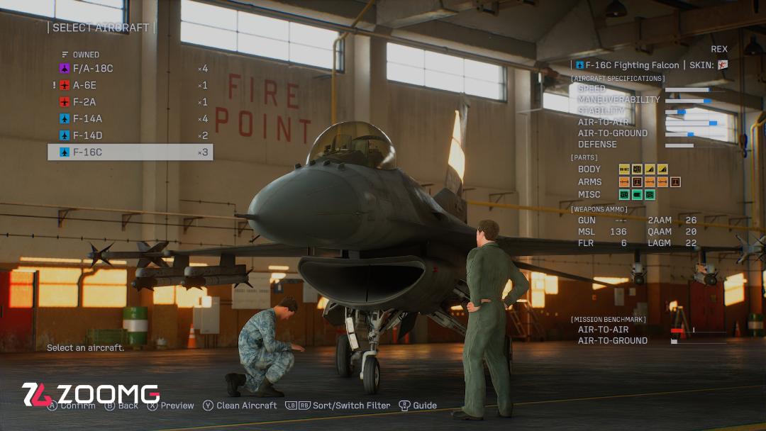 جنگنده اف-۱۶سی (F-16C Fighting Falcon) در محیط آشیانه بازی Ace Combat 8