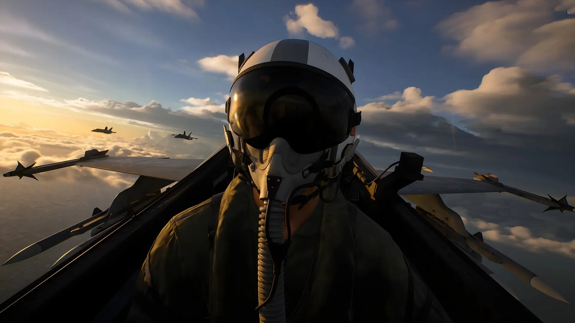 خلبان جنگنده با کلاه ایمنی در کابین هواپیما در بازی Ace Combat 8