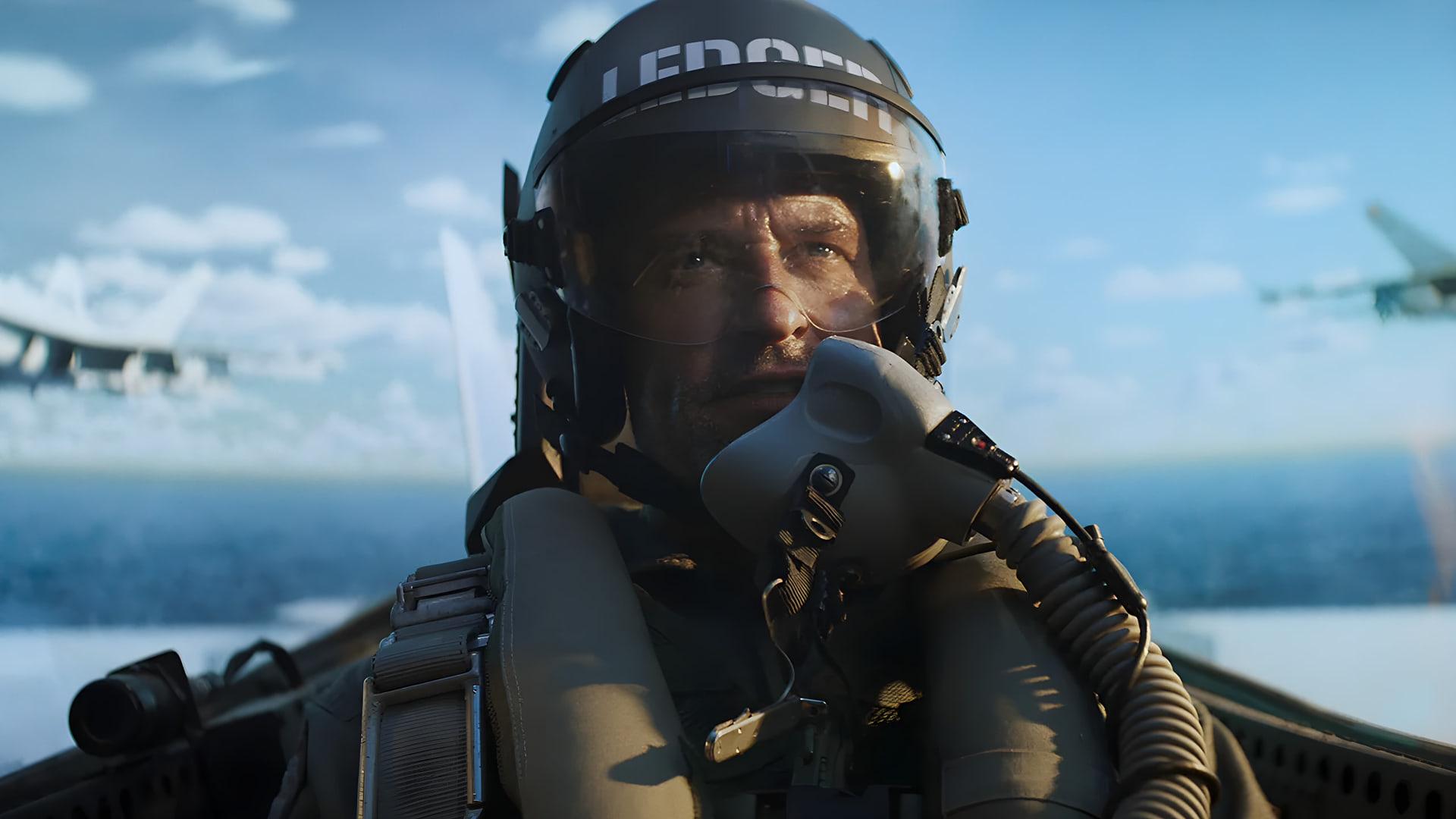 خلبان جنگنده با کلاهخود مخصوص در کابین هواپیما در مینی‌سریال Ace Combat 8