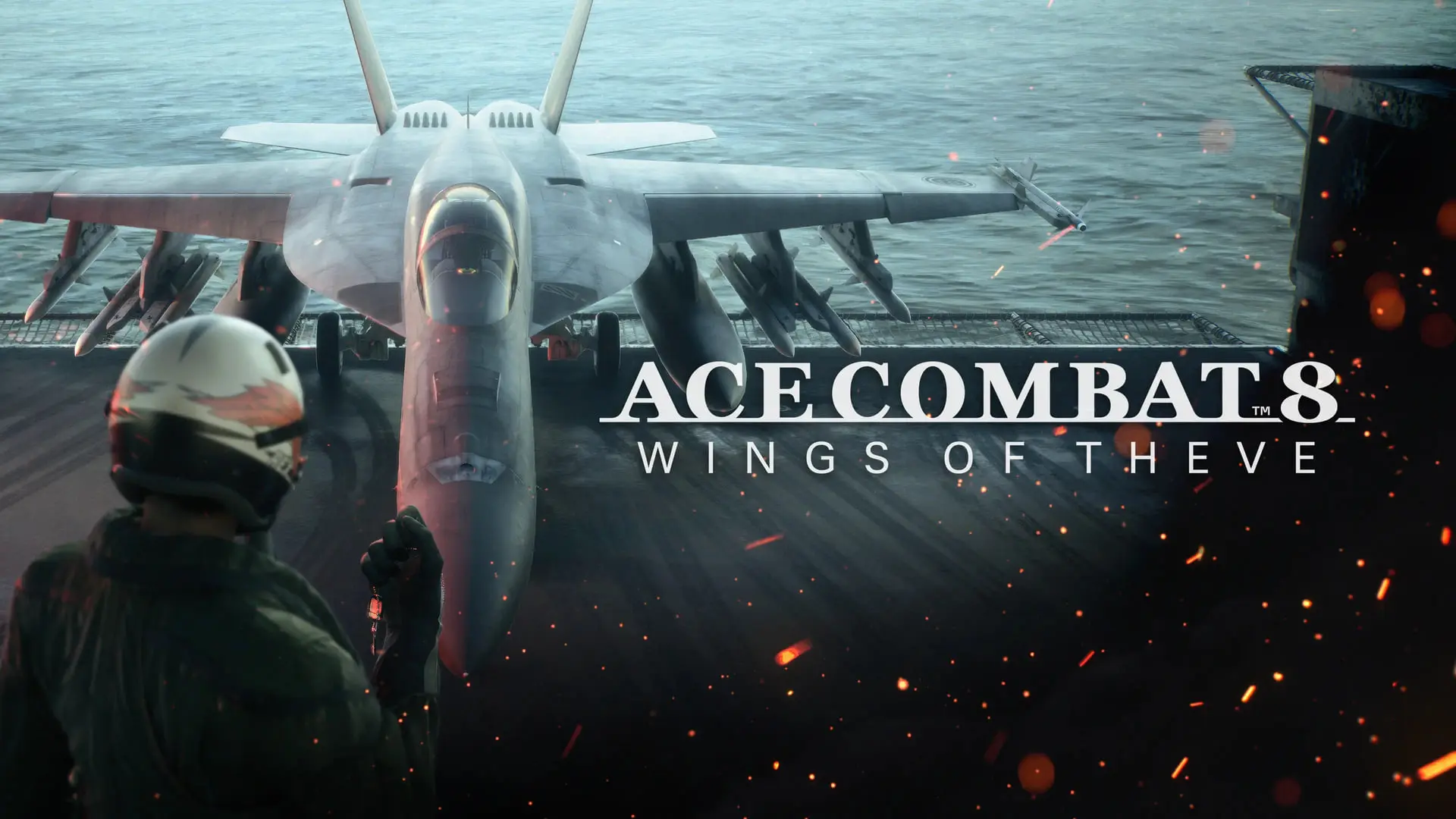 جنگنده نظامی در بازی Ace Combat 8: Wings of Theve روی عرشه ناو