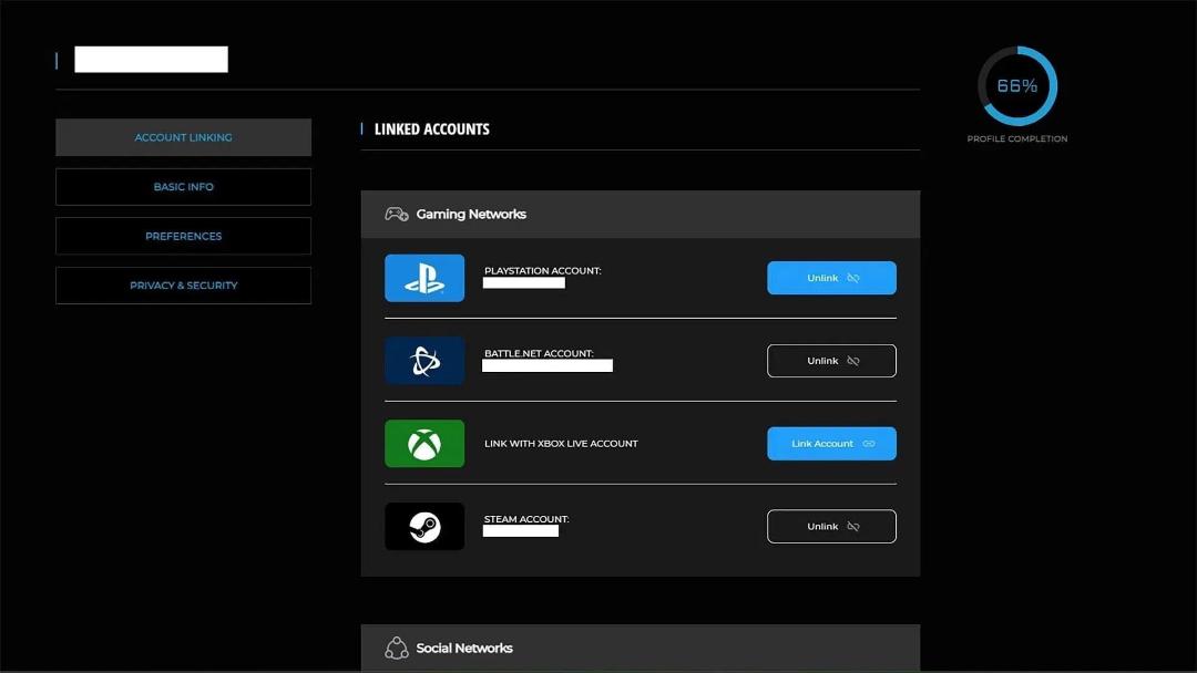 بخش اتصال حساب‌های بازی در پنل کاربری اکتیویژن (Activision)