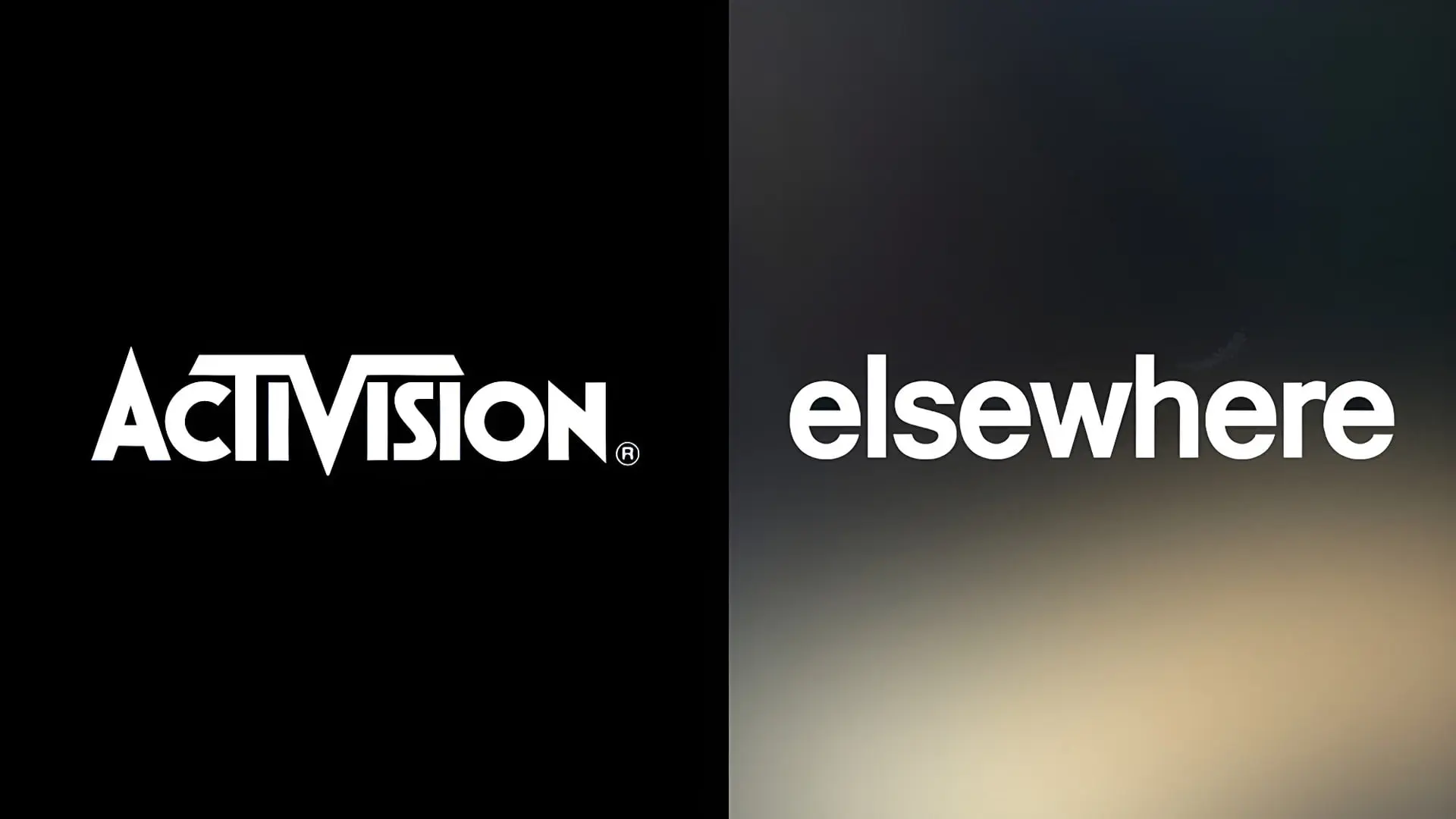 لوگوی سفید شرکت اکتیویژن (Activision) در کنار کلمه elsewhere روی پس‌زمینه سیاه و خاکستری