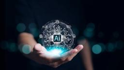 نماد هوش مصنوعی (AI) در قالب یک کره دیجیتال روی کف دست