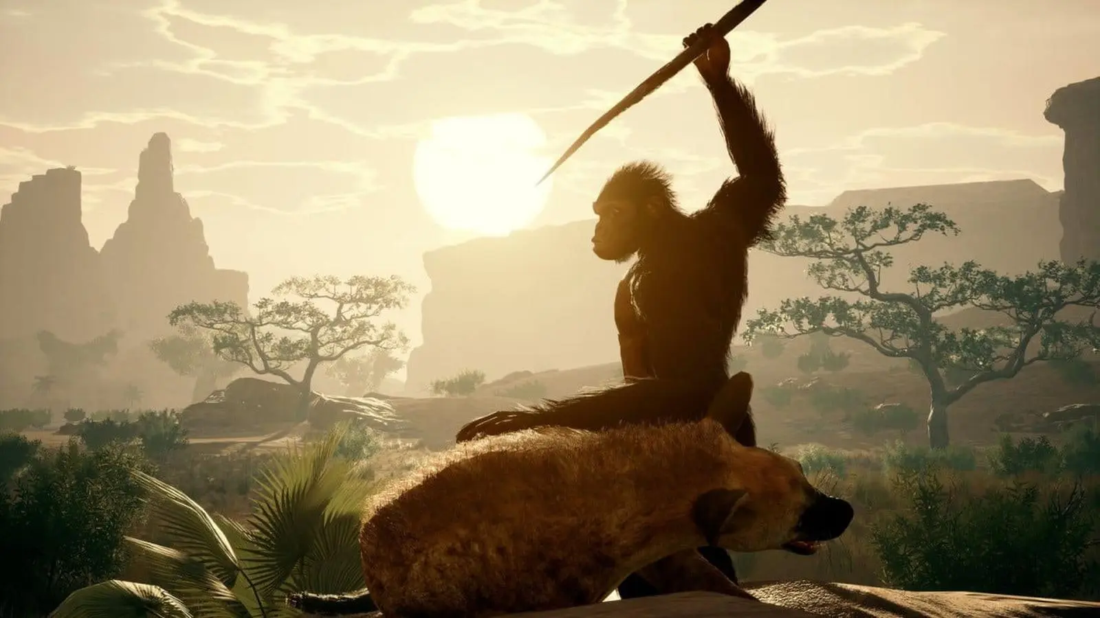 میمون در محیط بازی Ancestors: The Humankind Odyssey با ابزار چوبی