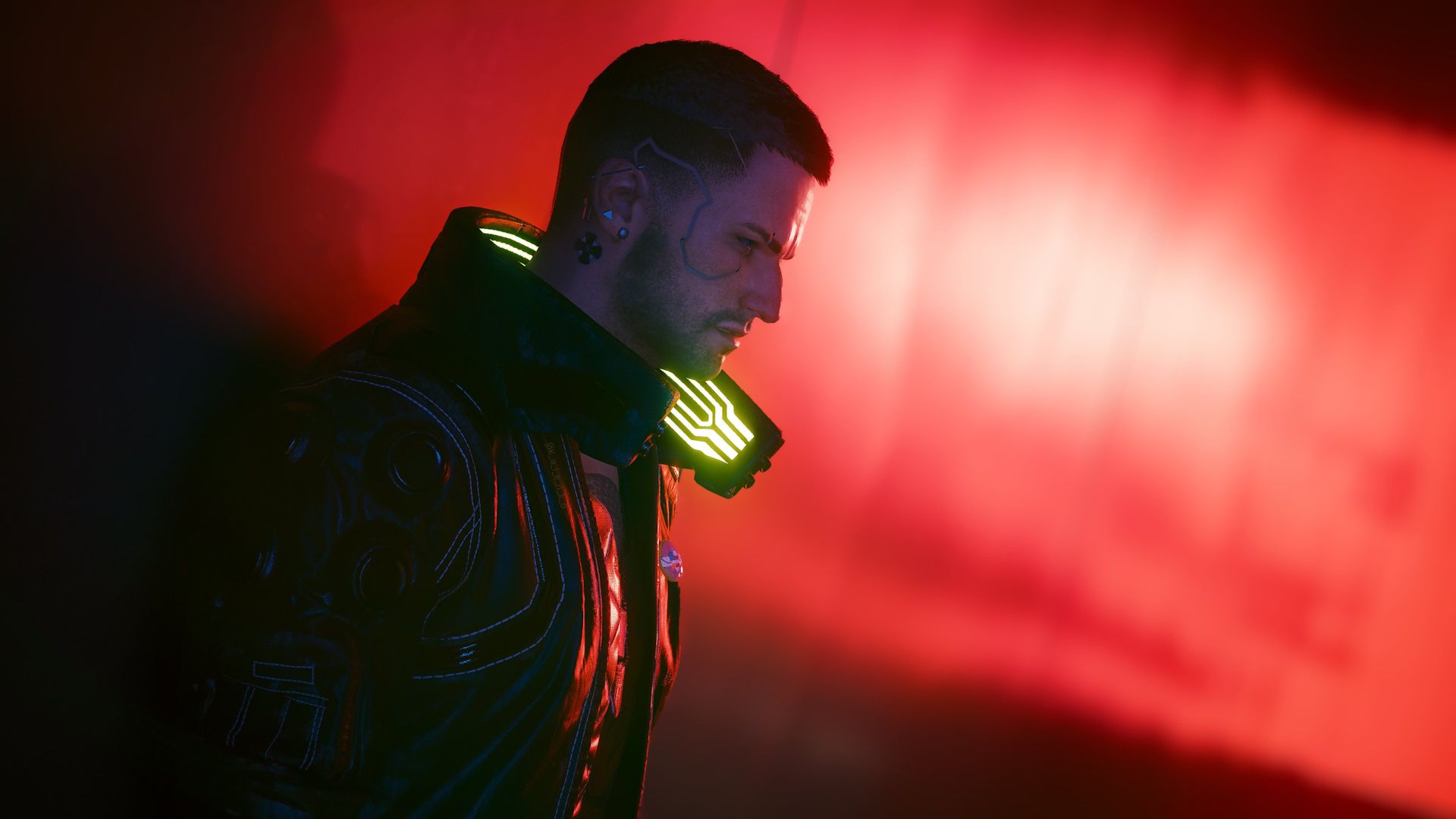 چهره مصمم و خشمگین V در بازی Cyberpunk 2077