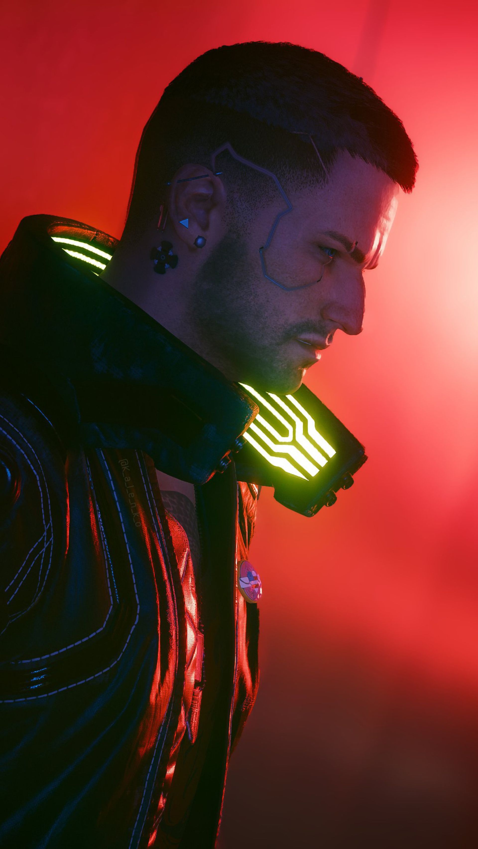 چهره مصمم و خشمگین V در بازی Cyberpunk 2077