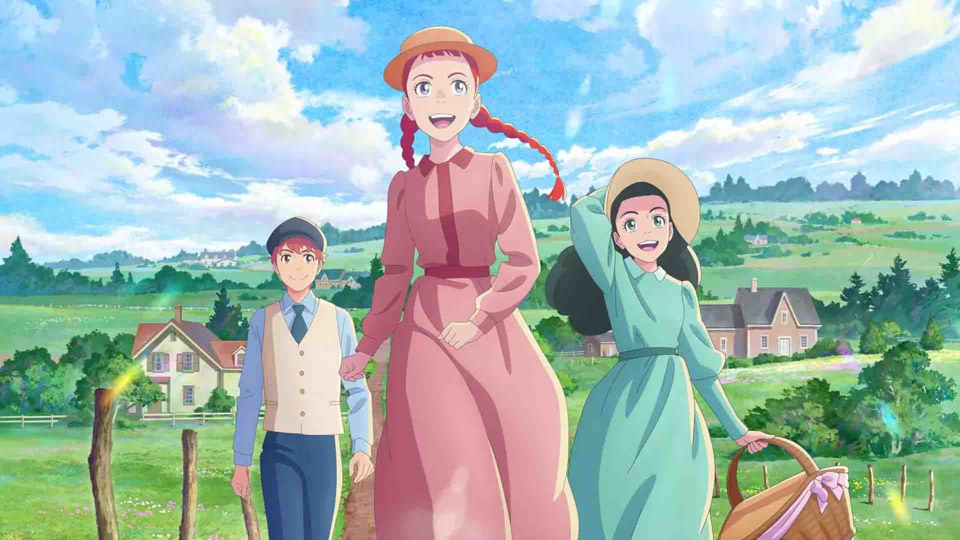 آن شرلی و دو دوست خود در حال دویدن در انیمه Anne Shirley