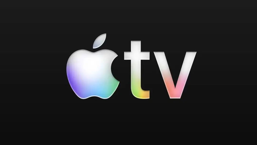 لوگوی اپل تی‌وی (Apple TV) با طیف رنگی در پس‌زمینه سیاه
