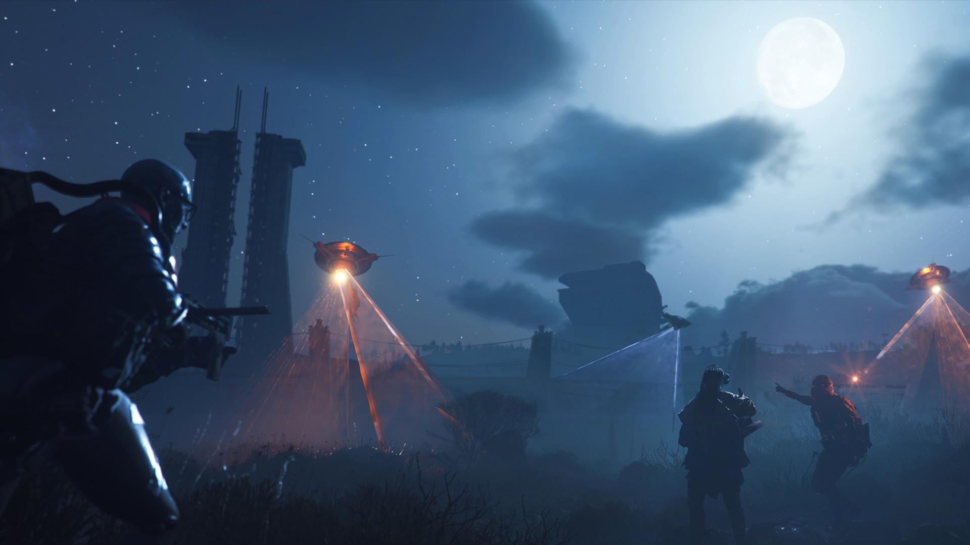 رویارویی با ربات‌های شناساگر در تاریکی شب بازی ARC Raiders