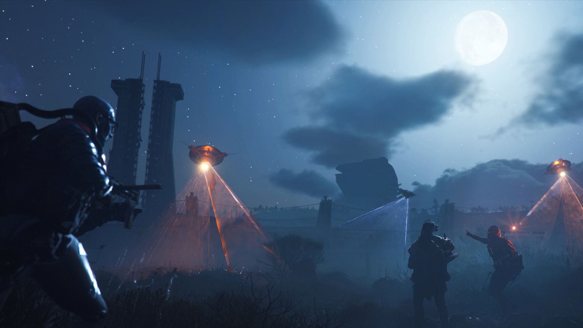 رویارویی با ربات‌های شناساگر در تاریکی شب بازی ARC Raiders