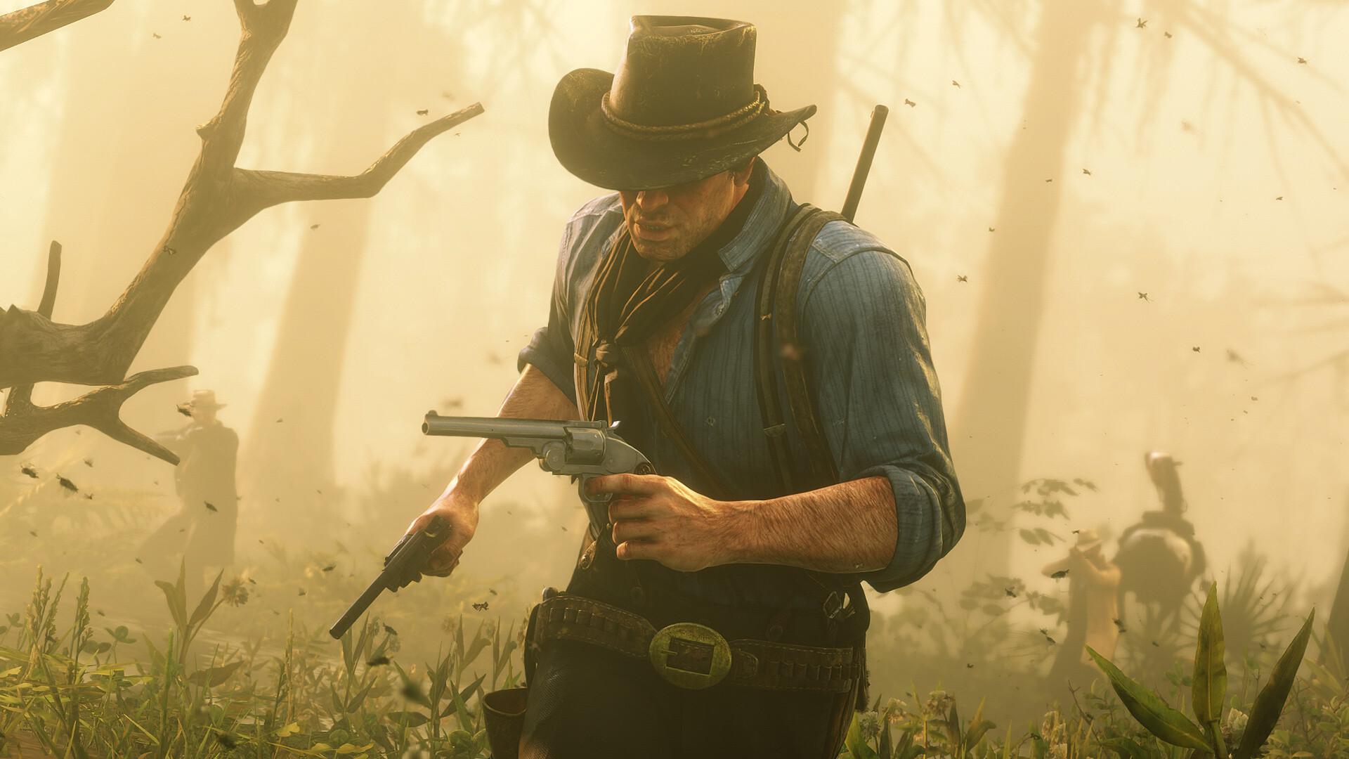 آرتور مورگان (Arthur Morgan) اسلحه به دست در بازی Red Dead Redemption 2