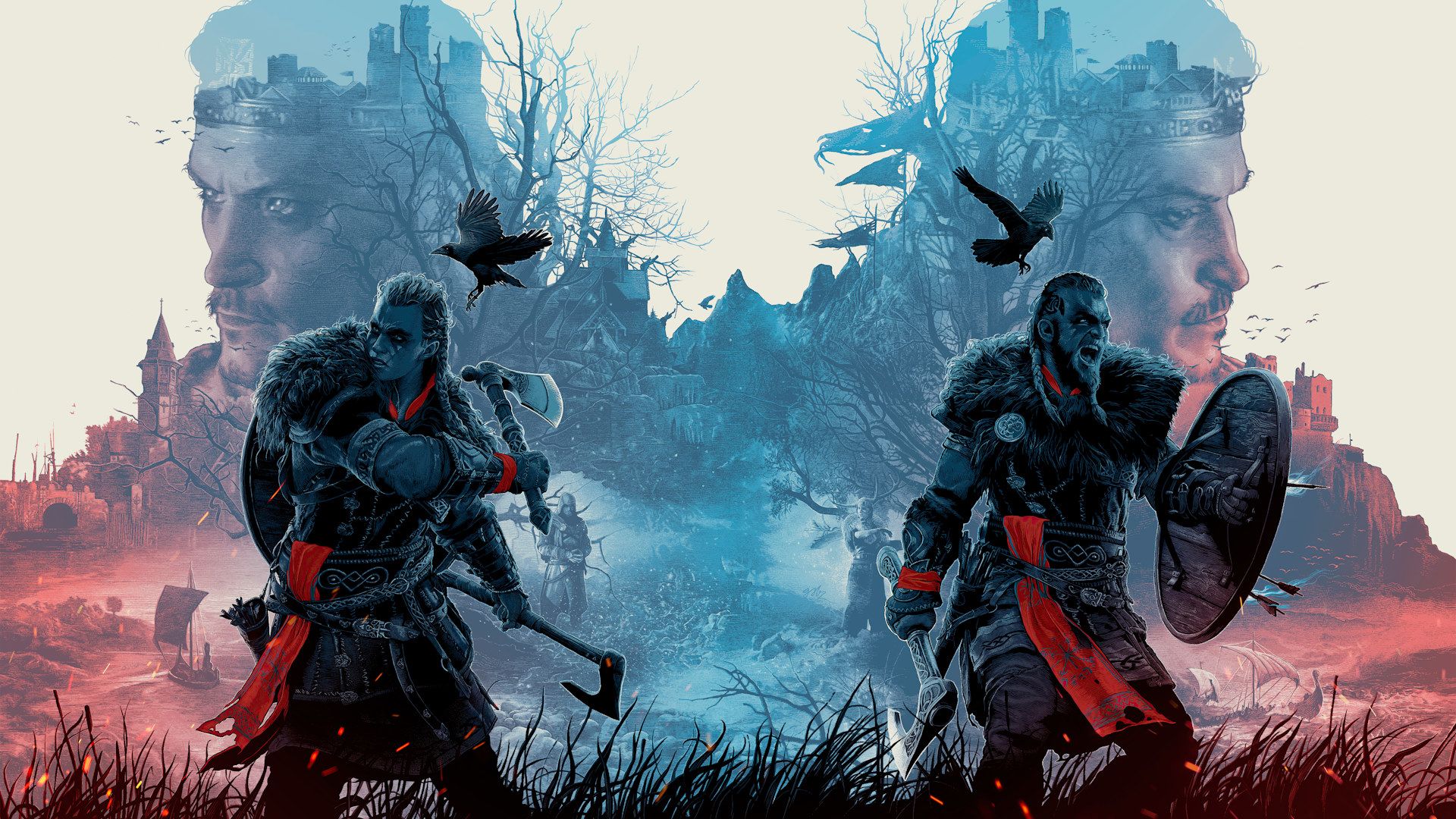یک فن آرت زیبا و جذاب از کاراکترهای مذکر و مونث ایوور (Eivor) در بازی Assassin's Creed Valhalla