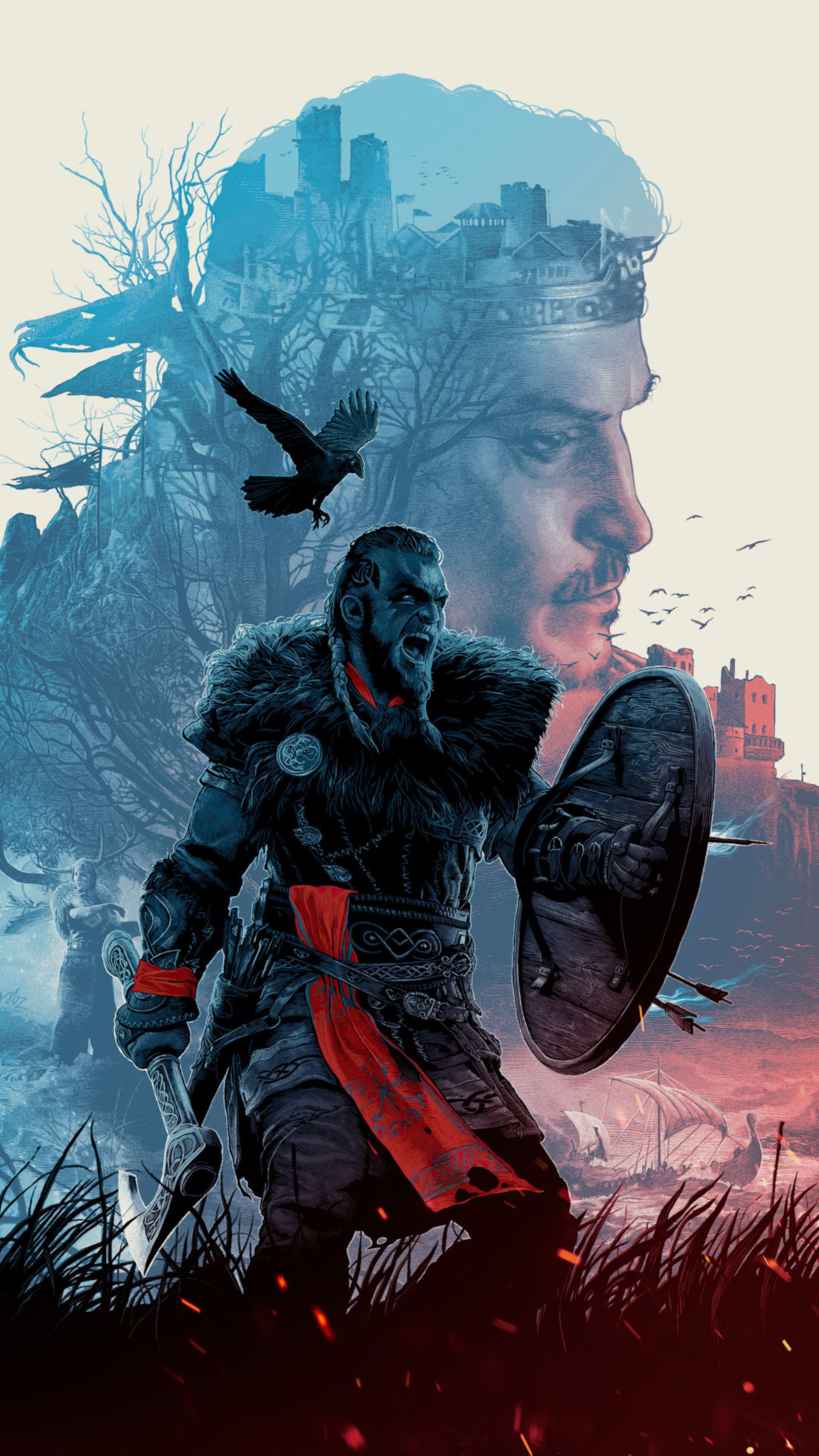 یک فن آرت زیبا و جذاب از کاراکترهای مذکر و مونث ایوور (Eivor) در بازی Assassin's Creed Valhalla