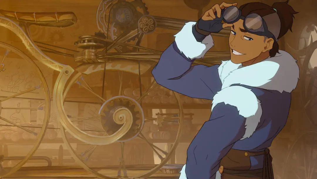 شخصیت انیمیشن آواتار آنگ (Avatar: The Last Airbender) در محیطی با چرخ‌دنده‌های مکانیکی